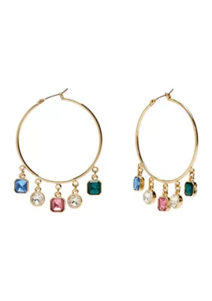 Gold Tone Multi Drop Click Top Hoop Earrings