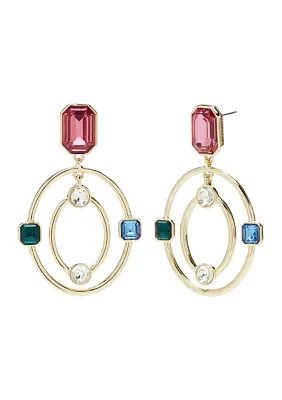 Gold Tone Multi Stone Drop Hoop Earrings