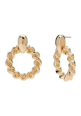 Gold Tone 50 Millimeter Twist Drop Hoop Earrings