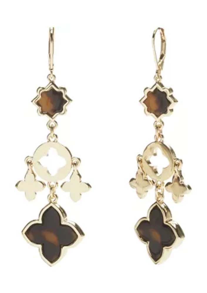 Gold Tone Tortoise Chandelier Earrings