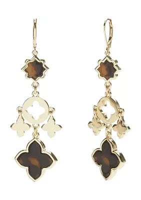 Gold Tone Tortoise Chandelier Earrings