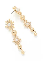 Gold Tone Starburst Pearl Linear Earrings