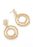 Gold Tone Starburst Pearl Orbital Drop Earrings