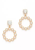 Gold Tone Pearl Drop Hoop Earrings