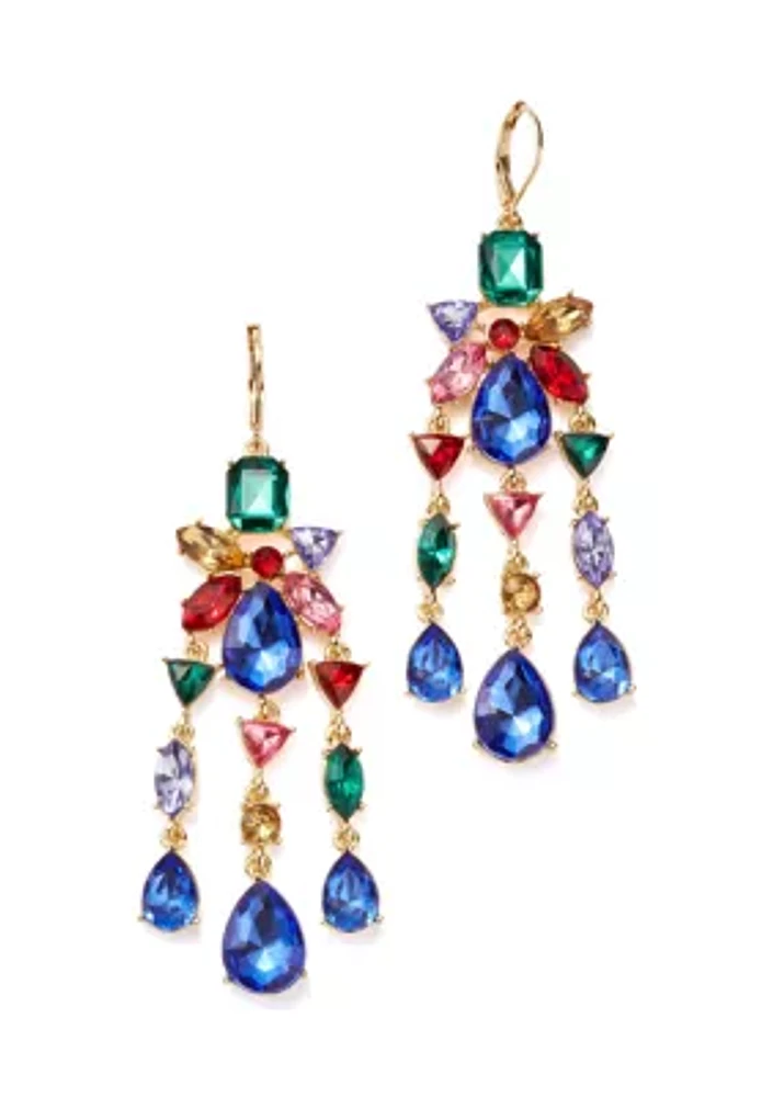 Gold Tone Mix Stone Lever Back Chandelier Earrings