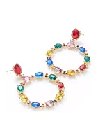 Gold Tone Multi Stone Drop Hoop Earrings