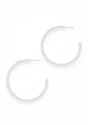 Silver Tone 50 Millimeter Bead C Hoop Earrings