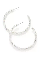 Silver Tone 50 Millimeter Bead C Hoop Earrings