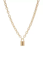 Gold Tone 16'' Chain Lock Pendant Necklace