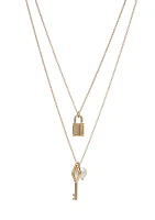 Gold Tone 20'' Lock and Key Double Row Necklace