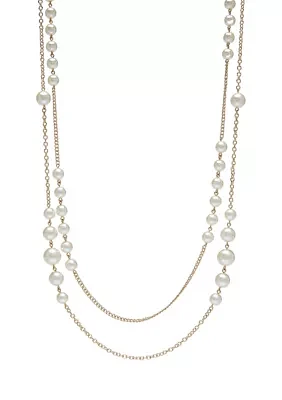 Gold Tone 42'' Double Row Pearl Strand Necklace