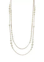 Gold Tone 42'' Double Row Pearl Strand Necklace