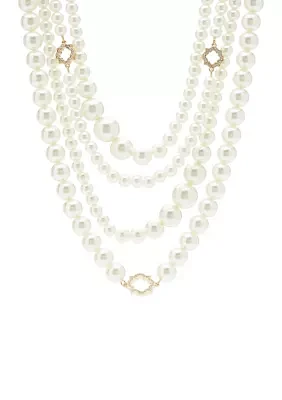 Gold Tone Multi Foil Multi Strand Pearl Necklace