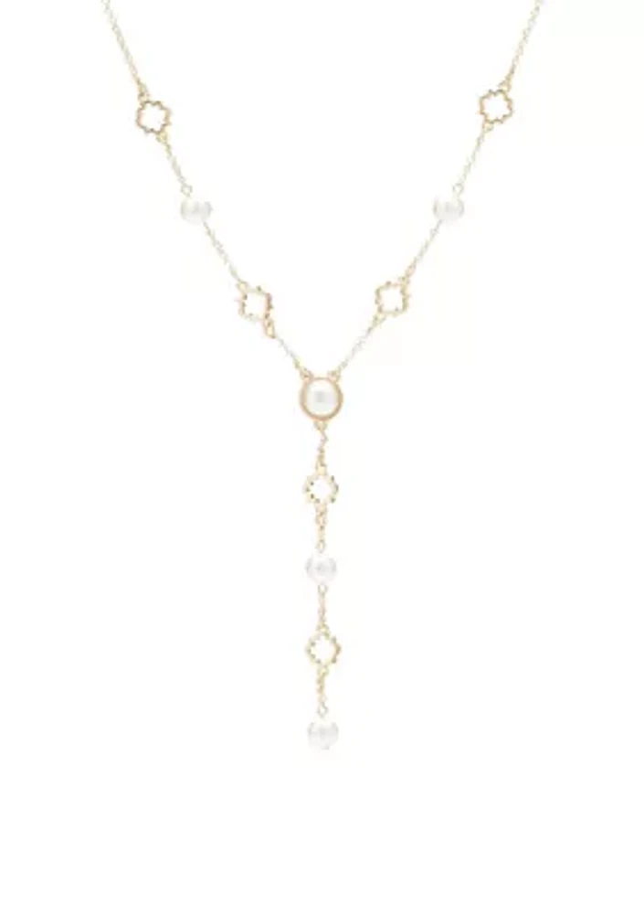 Gold Foil and Pearl Y Neck Necklace