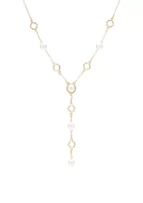 Gold Foil and Pearl Y Neck Necklace