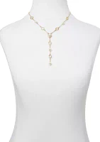 Gold Foil and Pearl Y Neck Necklace