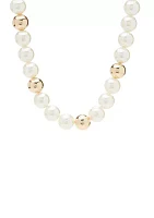 Gold Tone 16'' Pearl Round Collar Necklace