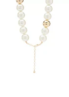 Gold Tone 16'' Pearl Round Collar Necklace