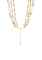 Gold Tone 16" Pearl Round Multirow Collar Necklace