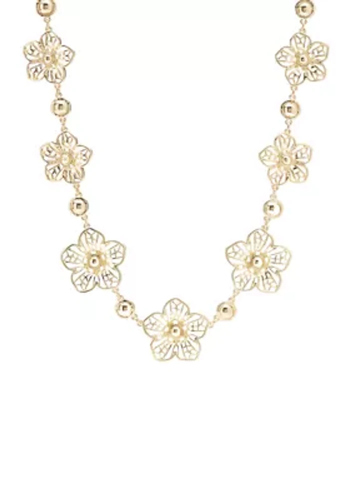 Gold Tone 16'' Flower Frontal Necklace