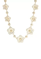 Gold Tone 16'' Flower Frontal Necklace