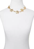 Gold Tone 16'' Flower Frontal Necklace