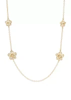 Gold Tone 36'' Pink Flower Strand Necklace