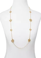 Gold Tone 36'' Pink Flower Strand Necklace