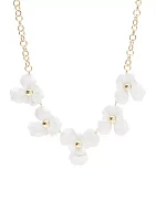 Gold Tone 16'' White Enamel Flower Frontal Necklace