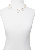 Gold Tone 16'' White Enamel Flower Frontal Necklace