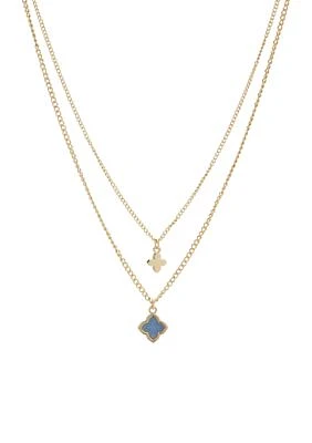 Gold Blue Foil Multi Row Necklace