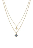 Gold Blue Foil Multi Row Necklace