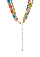 Gold Tone Multi Row Multi Color Necklace