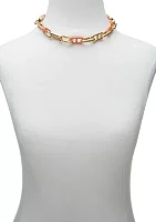 Gold Tone Enamel Link Collar Necklace