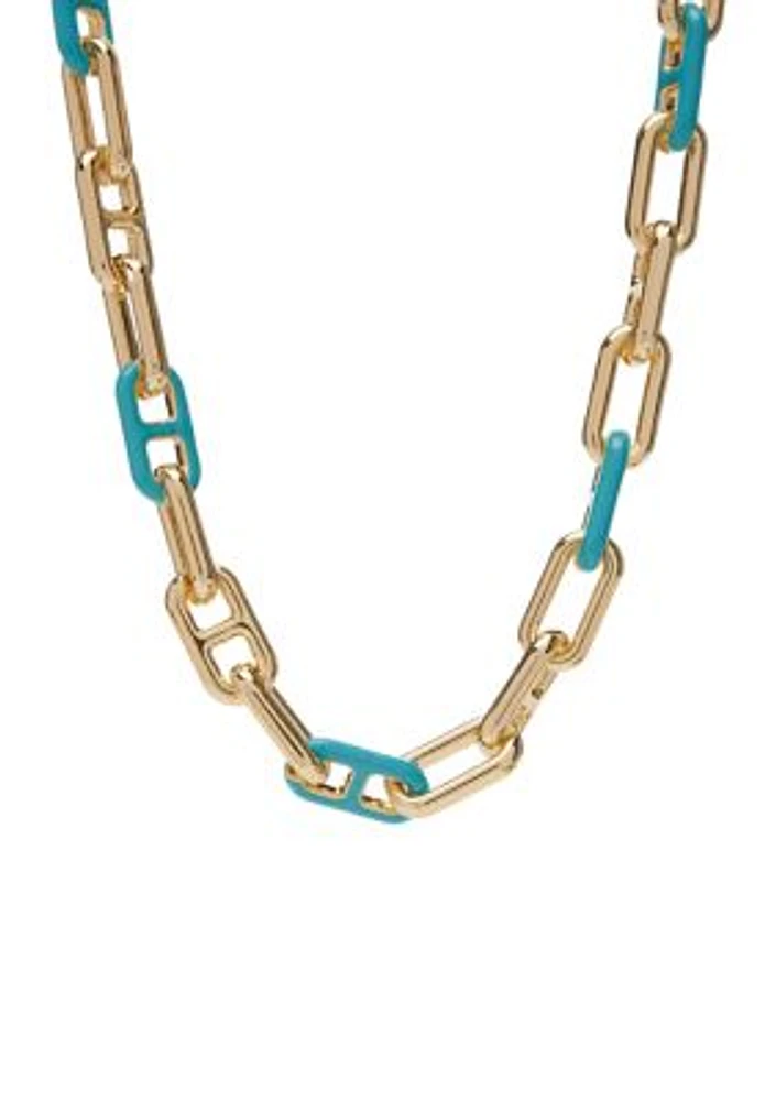 Gold Tone Turquoise Enamel Link Collar Necklace