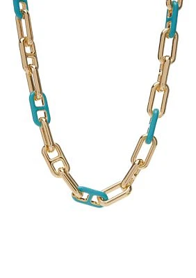 Gold Tone Turquoise Enamel Link Collar Necklace