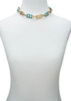 Gold Tone Turquoise Enamel Link Collar Necklace