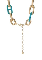 Gold Tone Turquoise Enamel Link Collar Necklace