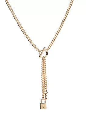 Gold Tone 16" 2 Row Lock and Key Pendant Necklace