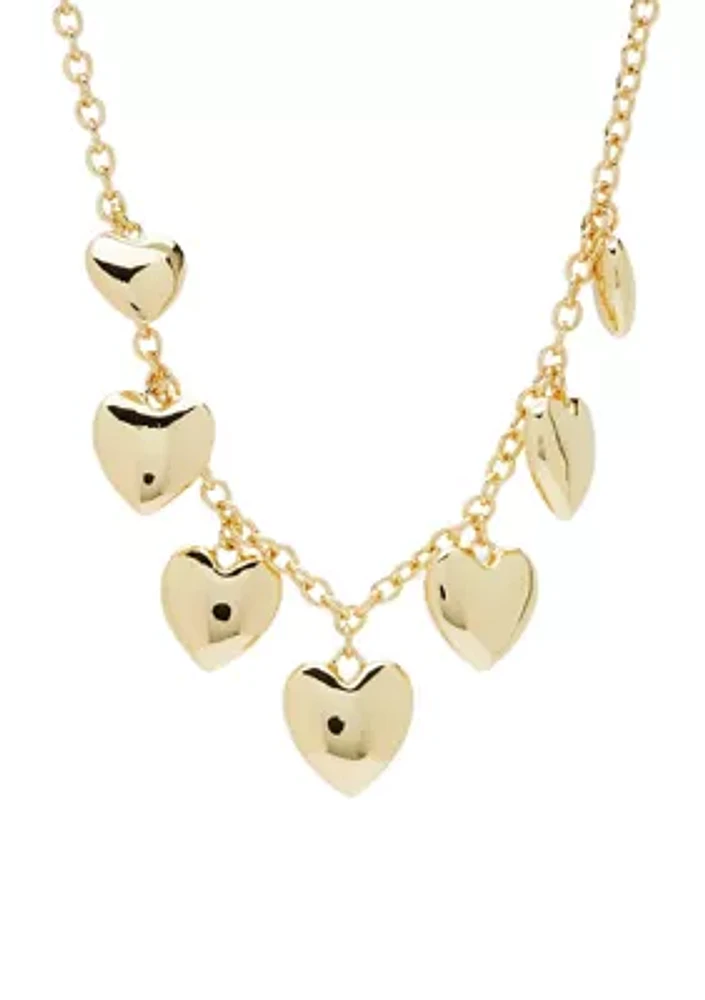 Gold Tone Puffed Hearts 16in Necklace