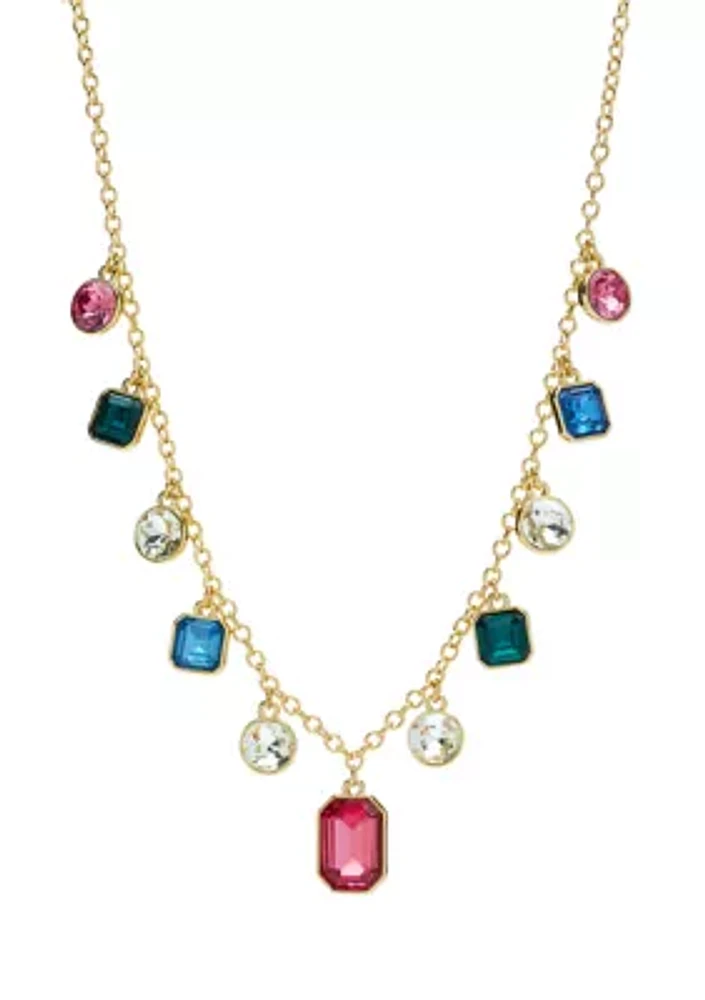 Gold Tone Multi Stone Drop Collar Necklace