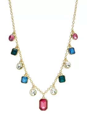 Gold Tone Multi Stone Drop Collar Necklace