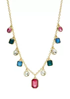 Gold Tone Multi Stone Drop Collar Necklace