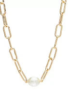 Gold Tone Pearl Multirow Mix Chain Necklace