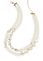 Gold Tone Pearl Double Row Necklace