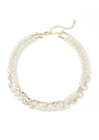 Gold Tone Pearl Double Row Necklace