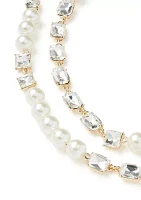 Gold Tone Pearl Double Row Necklace