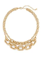 Gold Tone Crystal Pavé Link 2 Row Necklace