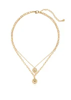 Gold Tone Chain Bead 2 Row Pendant Necklace