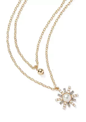 Gold Tone Starburst 2 Row Pendant Necklace